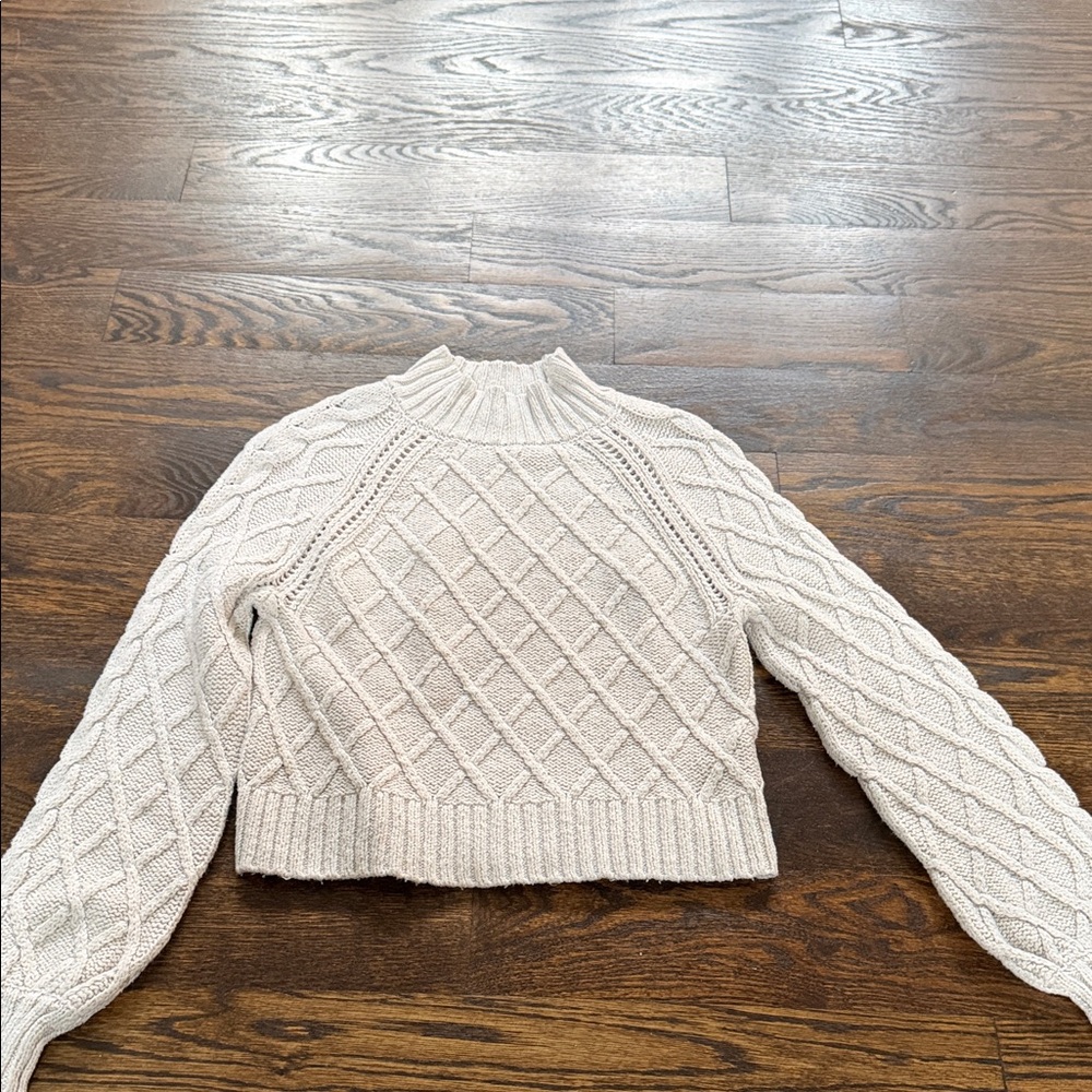 American Eagle Outfitters Cream Cable Knit Turtleneck Sweater